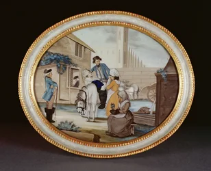 Peinture sur verre inversée montrant une scène d